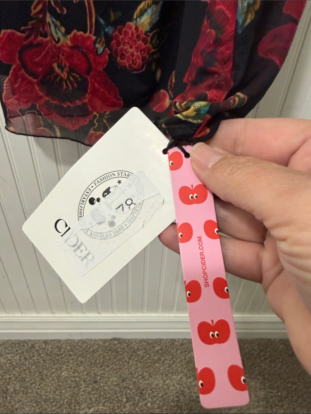 Cider Black Midi Slip Dress with Red Floral Print - Picture 3 of 5